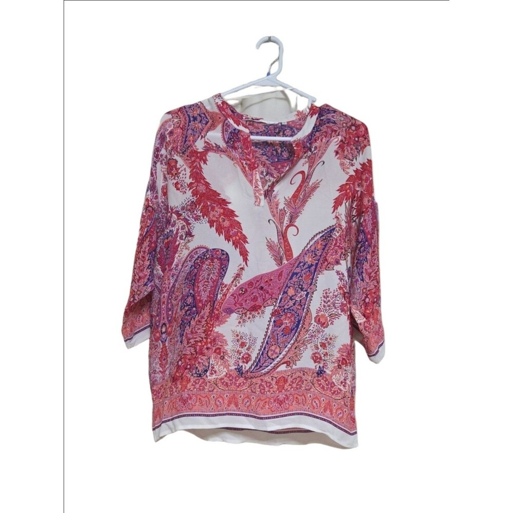 Violet & Claire Red and Cream Paisley Blouse 100 Poliester Medium Sz